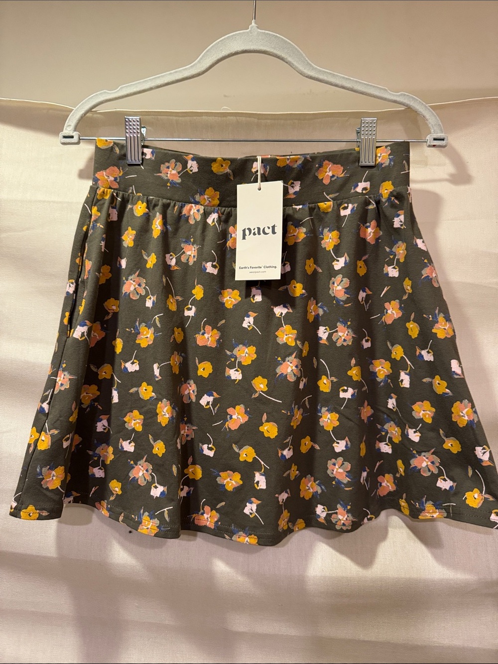Pact Black Floral Skater Skirt with Pink & Yellow Blooms Size Sm New with Tags